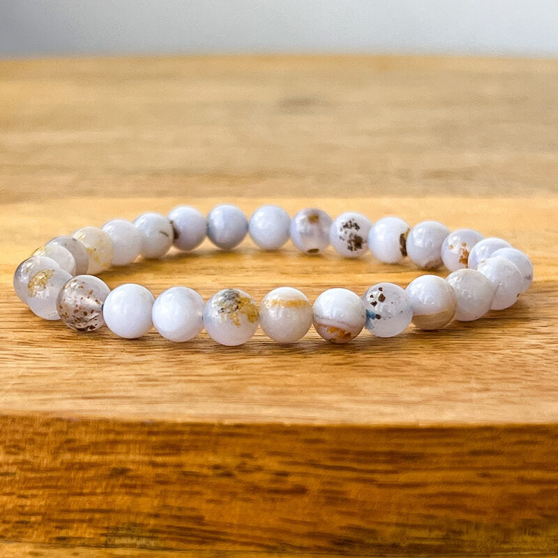 Buy Genuine Blue Lace Agate Bracelet - Blue Lace Bracelet at MagicCrystals. Blue Lace Agate is a stone with a soft, cooling and calming energy. Helps bring peace of mind. Facilitates free expression of thoughts and feelings. Stretchy Crystal Bracelet, Handmade Bracelet, Wholesale Bracelet, 6mm, 8mm, 10mm