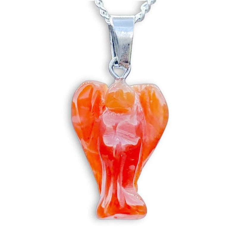 Carnelian-Angel-Pendant-Necklace. Magic Crystals Carnelian Pendant Necklace. Natural Carnelian gemstone jewelry.