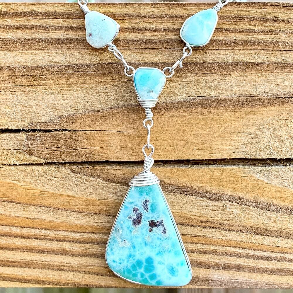 This lovely, rare and spectacular mineral gem called Larimar is only found in the Dominican Republic. Shop Genuine Natural Larimar Necklace, Dominican Ambar and Larimar Jewelry at Magic Crystals. Sterling Caribbean Larimar Necklace, Gift For Her, Gemstone Pendant. Magiccrystals.com carries the essence of the ocean.