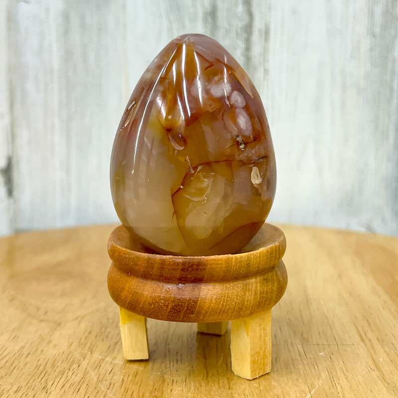 Flower-Agate-Egg. MagicCrystals Egg Carving, Flower Agate Egg Carving. Egg gemstone carving.