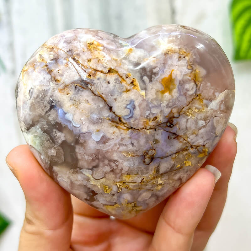 Flower-Agate-Heart. Natural Cherry Blossom - Flower Agate Heart. Gemstone carving. - Heart stone carving.