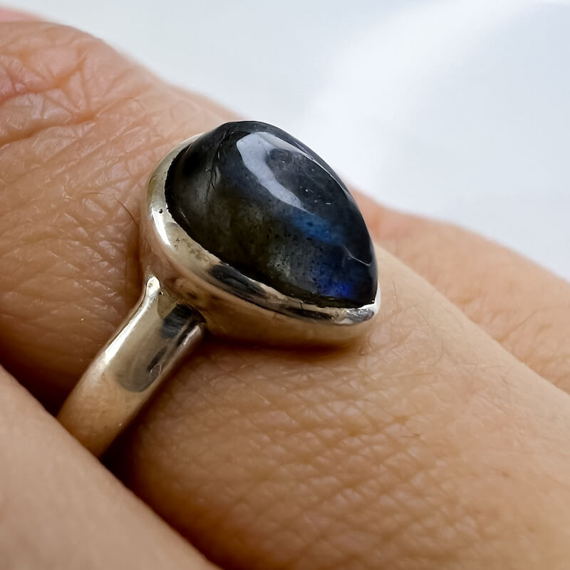 Looking for Labradorite Jewelry? Shop at Magic Crystals for Labradorite Stone Handmade Sterling Silver Ring. Labradorite Ring for Her | Flashy Labradorite Blue Crystal Gemstone Ring | Sterling Silver Wiccan Jewelry Ring. FREE SHIPPING available.