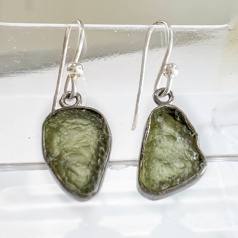 Authentic Moldavite Earrings Drop Earrrings