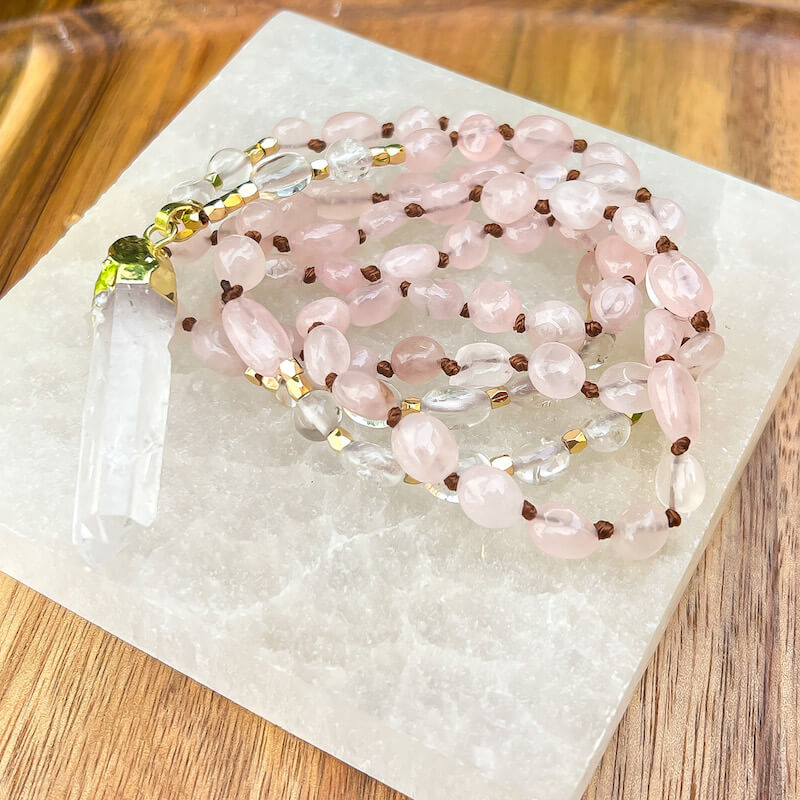 Long Hand-Knotted Mala Crystal Necklace