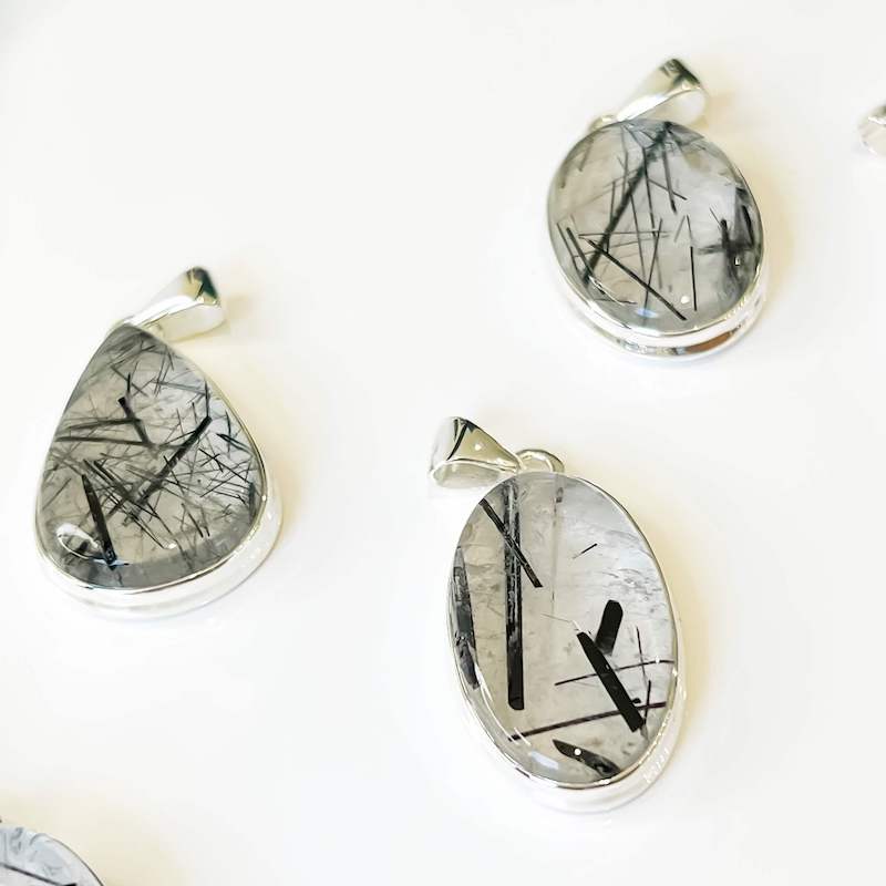 Tourmalinated Quartz Sterling Silver - Quartz Jewelry, a combination of Clear Quartz with Black Tourmaline inclusions. Check out Magic Crystals for the very best selection of tourmalinated quartz. Tourmaline Quartz necklace,EMF Protection,Grounding. pendant quartz tourmaline.Black tourmaline and clear quartz necklace. Tourmalinated-Quartz-SterlingSilver-Pendant