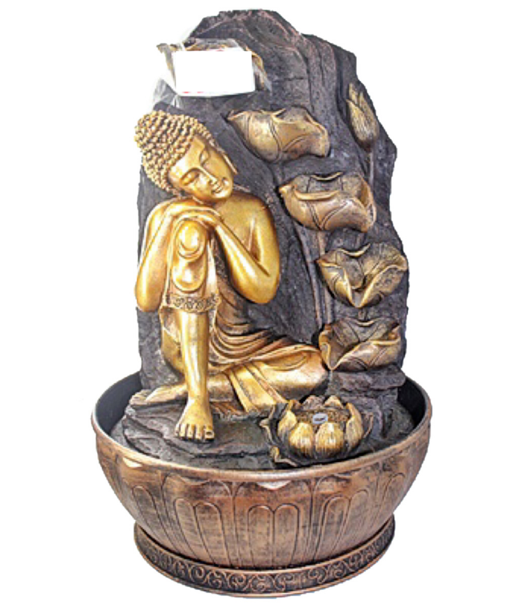 Golden Buddha Hands On Knees Cascade Water Flower Petals - Magic Crystals