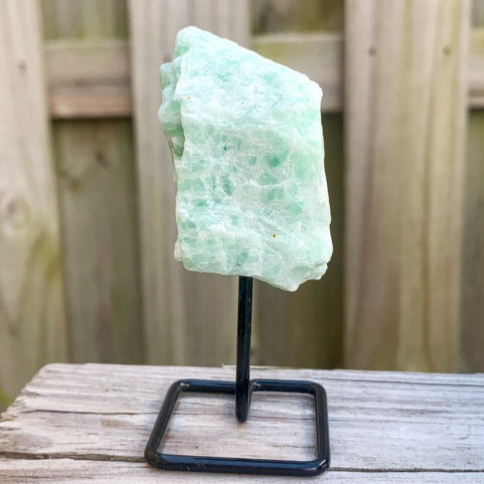 Shop from Magic Crystals One Amazonite Rough Druzy Amazonite Metal Stand, Amazonite Chunk on Stand, Point on Stand Pin, Amazonite Protect Stone, Rough Amazonite, Raw Amazonite! We carry a wide variety of clear quartz gemstones, Amazonite, and quartz specimens. FREE SHIPPING AVAILABLE.