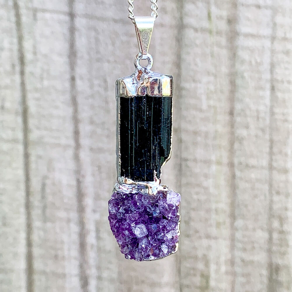 Looking for an Amethyst Necklace or Tourmaline Necklace? Amethyst and Tourmaline Pendant Jewelry and Amethyst and Tourmaline Necklace are available at Magic crystals. We carry genuine Amethyst, Tourmaline stones. This necklace is used for Money Stone, Cleansing Pendant, and Stress Relief. FREE SHIPPING available.