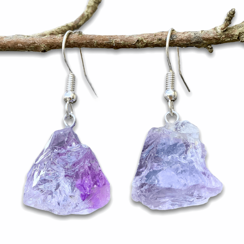 Shop for beautiful Natural Raw Amethyst Dangling Earrings - Raw Amethyst crystal Jewelry at Magiccrystals.com . Magic Crystals have an excellent choice for women. available with FREE SHIPPING and in gold. Find an Amethyst Earring or Genuine Amethyst Earring when you shop at Magic Crystals. February birthstone.