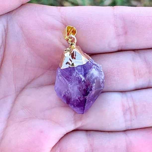 Shop for beautiful Natural Natural Amethyst Necklace - Gold Dipped Amethyst Pendant Necklace at Magic Crystals. Excellent choice for women. available with FREE SHIPPING and in gold. Find a Gold Amethyst Necklace or Gold Amethyst Necklace when you shop at Magic Crystals. February birthstone.