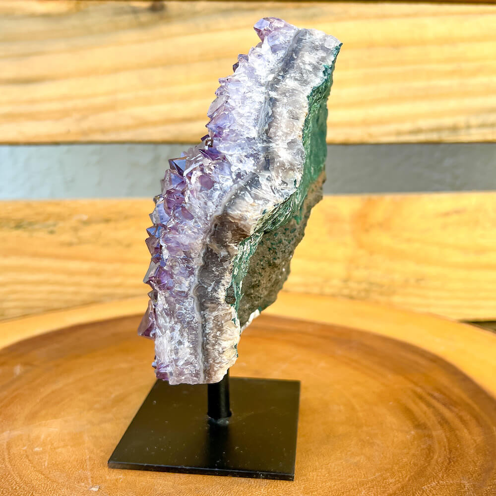 Gorgeous Amethyst Slice On a Stand - Polished Amethyst Geode Cluster - Cathedral Stone Slab, Crystal Point, Amethyst Tower, Power Point at Magic Crystals. Natural Amethyst Gemstone for PROTECTION, PEACE, INSPIRATION. Magiccrystals.com offers FREE SHIPPING and the best quality gemstones.