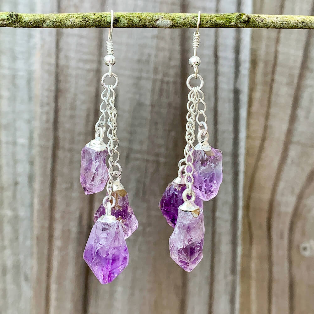 Shop for beautiful Natural Raw Amethyst Boho Dangle Earrings, Silver Amethyst crystal. Excellent choice for women. available with FREE SHIPPING and in gold. Find a Gold Amethyst Earring or Silver Amethyst Earring when you shop at Magic Crystals. February birthstone.