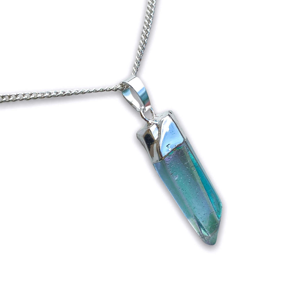 Raw Aura Quartz Pendant handmade necklace Healing - Magic Crystals - Stone Necklace