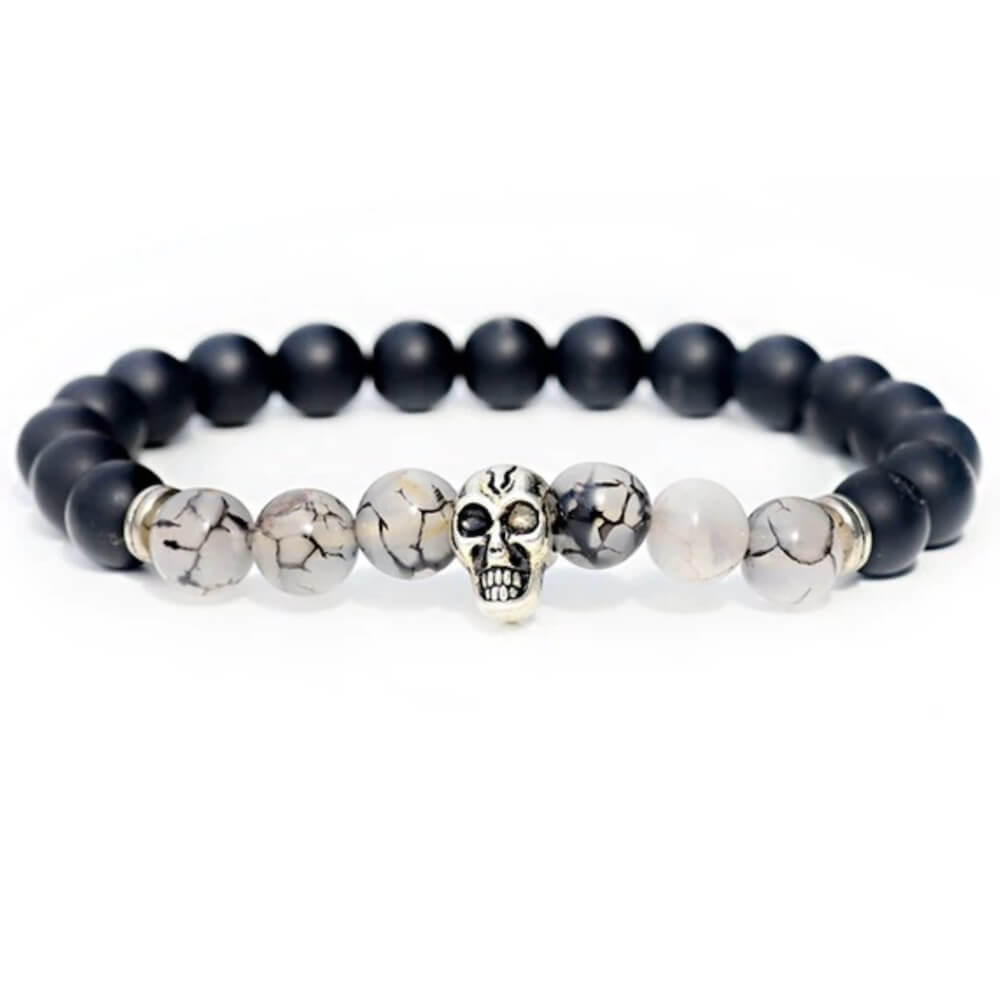 Black Onyx Stone & Black Tourmalinated quartz Gemstone Skull