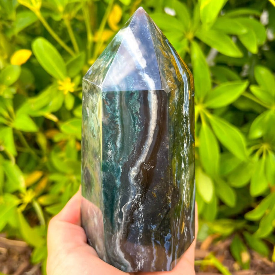 Buy Bloodstone - Moss Agate Obelisk, Piedra Sanguinaria | Bulk Crystals at Magic Crystals. Bloodstone or Sanguinaria is an uplifting and protective. It facilitates clarity decision and boosts energy. FREE SHIPPING available.