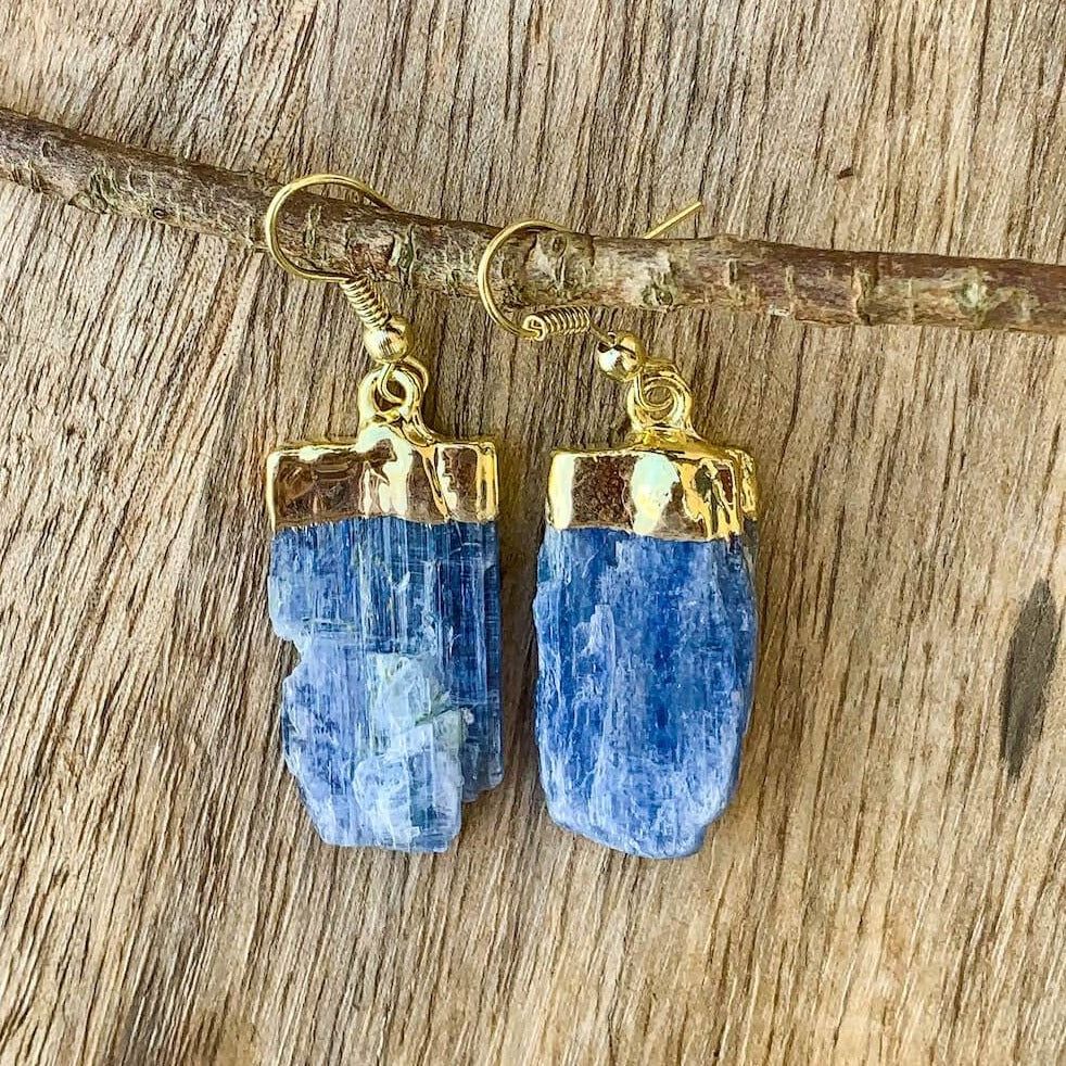 Raw Blue Kyanite Crystal Earrings - Raw Crystal Drop Dangle Earrings - Crystal Stone Earrings - Wife Gift For Her - Blue Kyanite Jewelry. Shop for handmade kyanite Jewelry at Magic Crystals. FREE SHIPPING available. Christmas gift, birthday present.