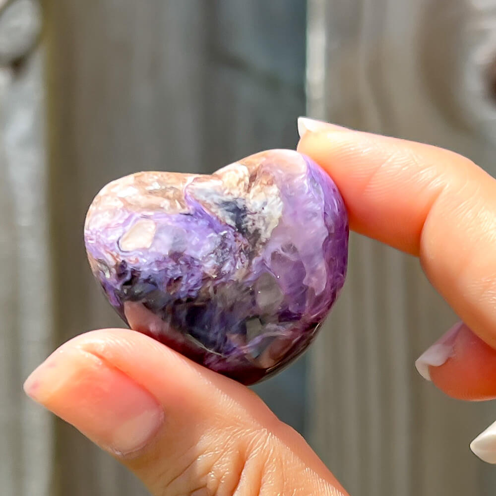 Charoite "Stone of The Dragon" Heart from Russia. High Quality, Russian Natural Purple Stone, Polished Crystal, Spiritual Gifts. Charoite is known as a soul stone that can provide strong physical and emotional healing energies. FREE SHIPPING available. Natural Charoite Gemstone. Natural Russian Charoite.