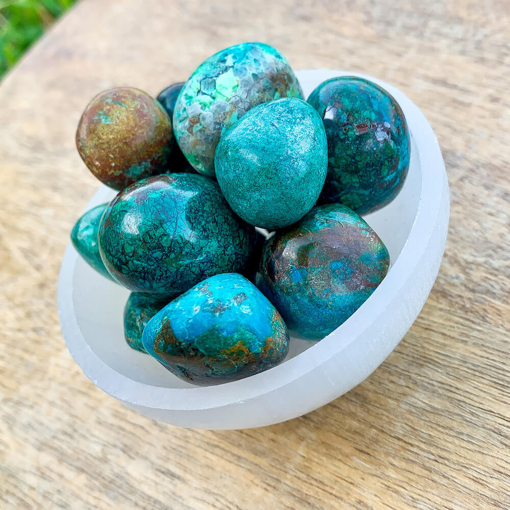 Check out Magic Crystals for the very best in unique, Chrysocolla Tumbled chrysocolla, chrysocolla healing stones, chrysocolla, polished chrysocolla, chrysocolla tumbles at Magic Crystals. Buy genuine Chrysocolla gemstone stones and crystals with FREE SHIPPING available. Chrysocolla meaning: calmness and communication.