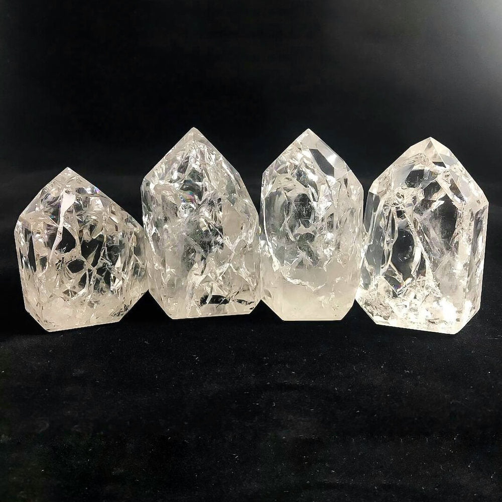 Shop from MagicCrystals.Com for Rainbow Quartz Tower,Mini Crackle Quartz Points, Clear Quartz, Crystals. White quartz, or clear quartz, is the supreme gift of Mother Earth. Crackle Quartz also is known as Fire & Ice Quartz is formed by a drastic temperature change from heating the Crystalline quartz.
