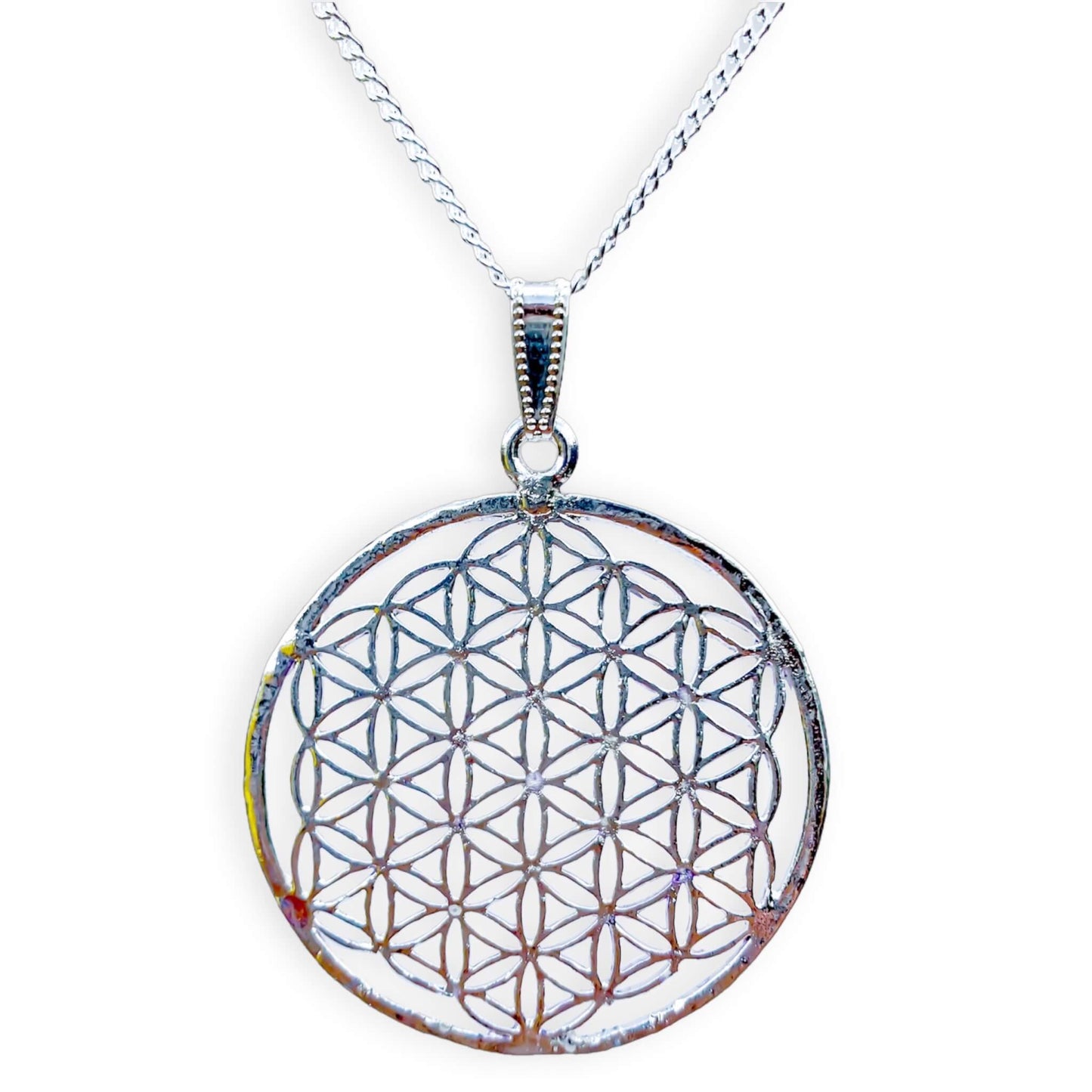 Silver Flower of Life Pendant Necklace Handmade - Magic Crystals - Necklaces