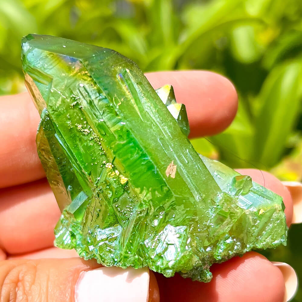 Dark Deep Green Aura Quartz Crystal Cluster