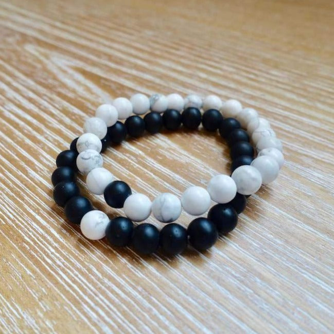 Howlite and Black Onyx Stone Couple Bracelet Set - Magic Crystals