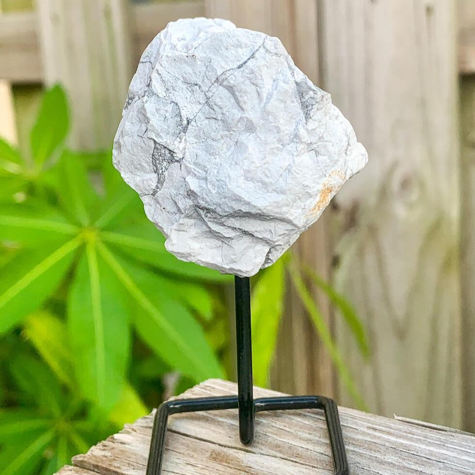 Shop from Magic Crystals One Howlite Rough Druzy Howlite Metal Stand, Howlite Chunk on Stand, Point on Stand Pin, Howlite Protect Stone, Rough Howlite, Raw Howlite! We carry a wide variety of clear quartz gemstones, Howlite, and quartz specimens. FREE SHIPPING AVAILABLE.