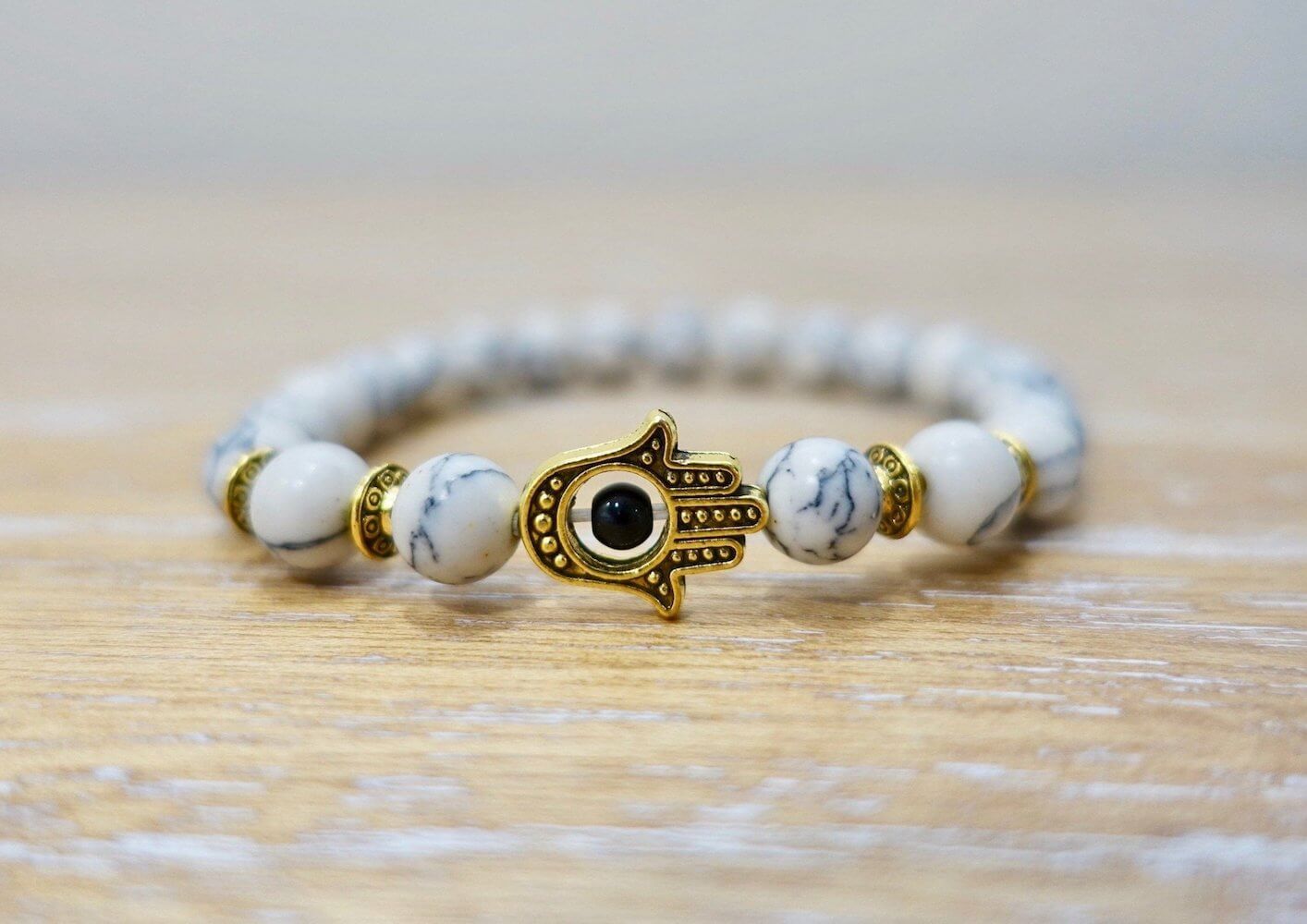 Howlite Hamsa Bracelet - Howlite Jewelry - Magic Crystals