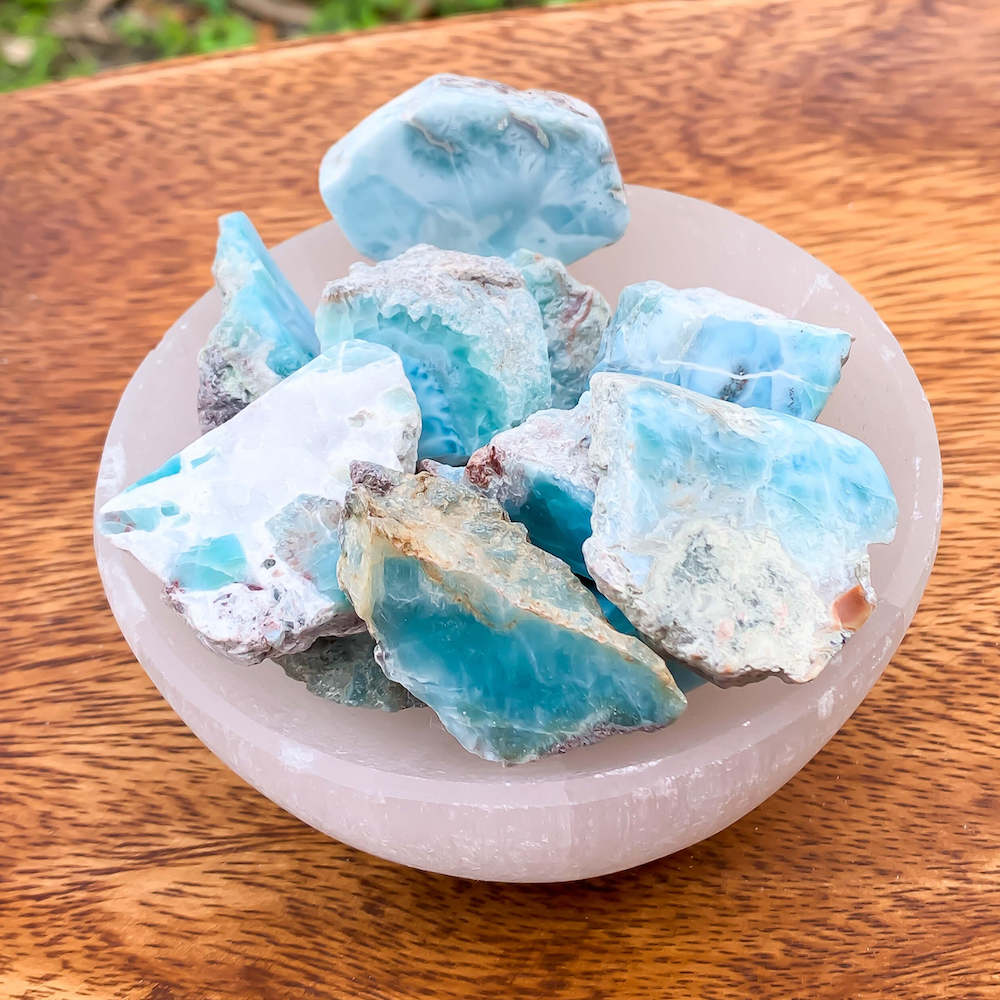 This lovely, rare, and spectacular mineral gem called Larimar is found in the Dominican Republic Ocean. Shop Genuine Larimar slab stone at Magic Crystals. Larimar Slab - Rough Raw Natural Larimar - Ocean Stone, Dolphin stone. For Her. Healing Crystals and Stone - throat Chakra with FREE SHIPPING available.