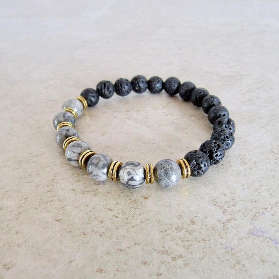 Lava Stone and Zebra Jasper Bracelet - Jasper Jewelry - Magic Crystals