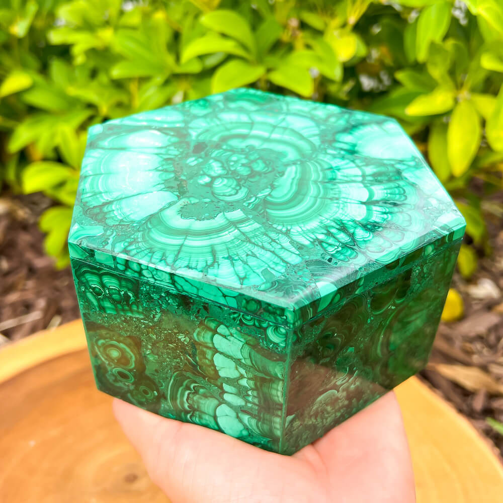 Looking for Genuine Malachite Hexagon Carving? Shop at Magic Crystals for Genuine Malachite Box - Malachite Carved Jewelry Box - Malachite from Congo, Malachite Jewelry Box, Natural Stone Beautiful Quality Polished Malachite Box, Malachite Gemstone Box, Home Decor. malachite jewelry, malachite stone.