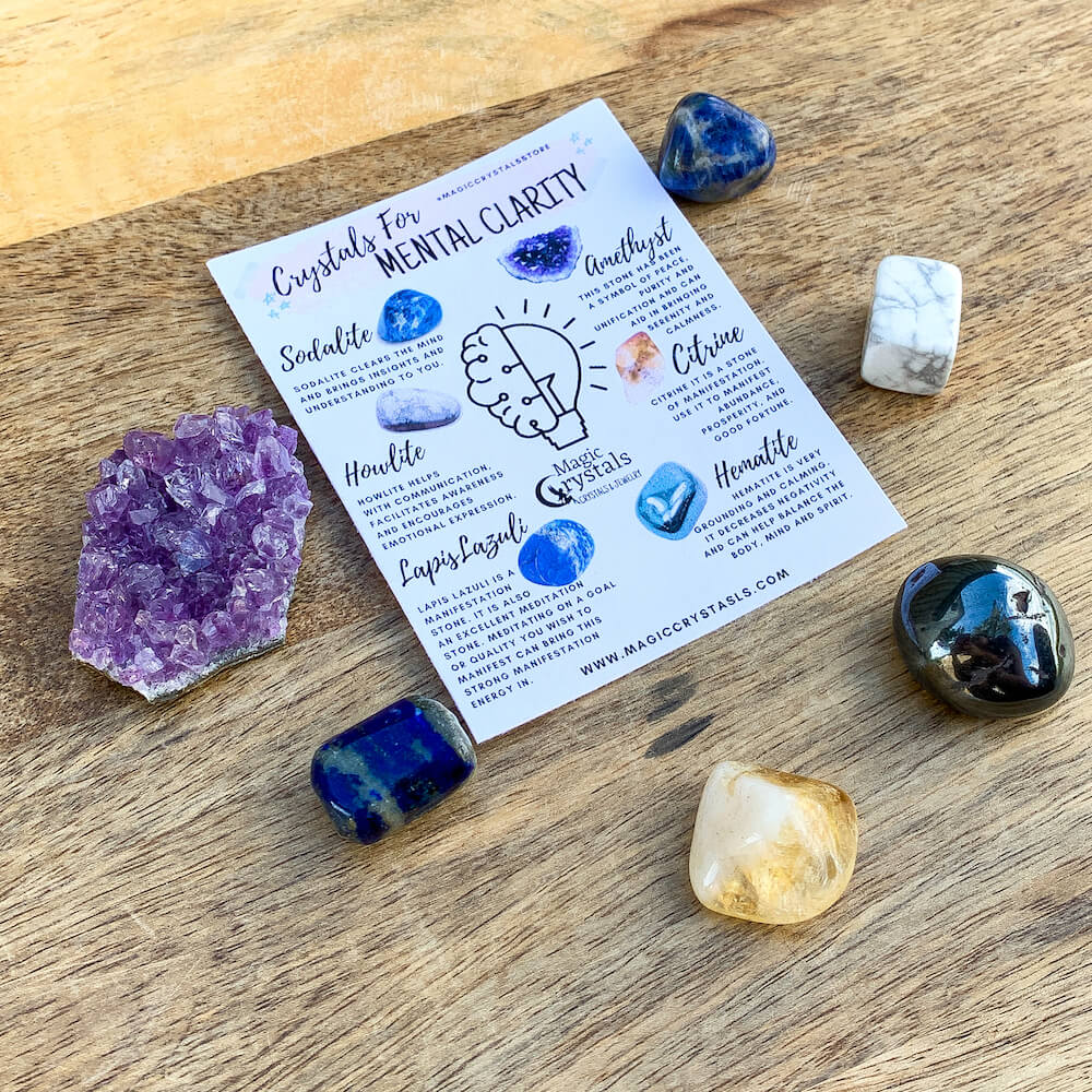 Shop for Mental Clarity Crystal Set - Stones for Mental Clarity at Magic Crystals. Magiccrystals.com made up of several uniquely paired gemstones that resonate strongly with the energy and vibration of focus, mental clarity, and tranquility. FREE SHIPPING available.