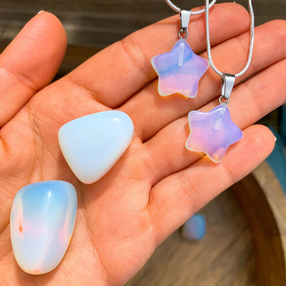 Looking for Opalite Jewelry? Find Opalite Stone Star Pendant Necklace at Magic Crystals. Find the best selection of opalite pendants here at MagicCrystals.com Opalite stabilizes mood swings and helps in overcoming fatigue. Our star opalite gemstone pendant is a delightful way to enjoy the beauty and energy of crystals.