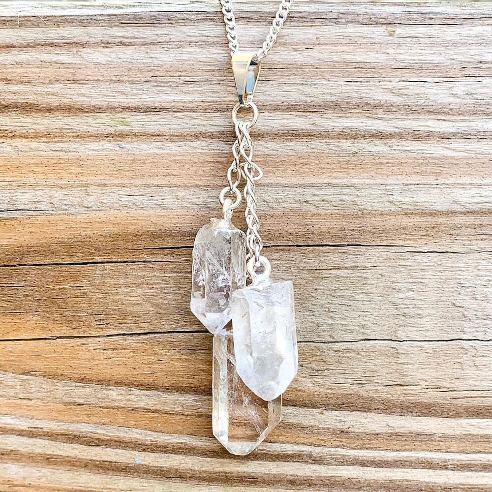 Looking for Clear Quartz Jewelry? Magic Crystals carries a wide variety of Clear Quartz necklaces and pendants for him and her with Free Shipping available. Clear Quartz Triple Pendant Necklace Minimal Necklace, Raw Quartz Pendant, Clear Quartz Gemstone. Perfect Wife Gift For Her and Husband Gift For Him.