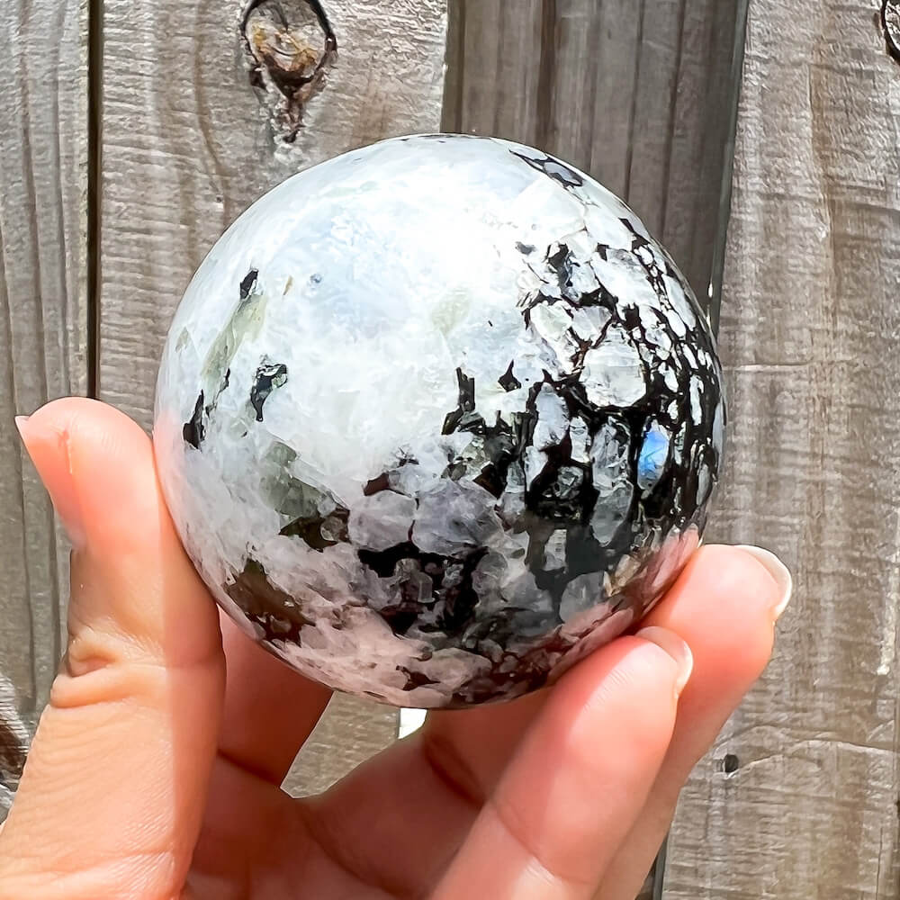 Looking for a Beautiful Rainbow Moonstone Sphere - A ? Shop at Magic Crystals for Healing Crystal Balls, Rainbow Moonstone Balls, Flashy Rainbow Moonstone Sphere Balls, Healing Crystal Ball. White Flashy Blue Feldspar Crystal Ball, Housewarming Gift Home Décor, Natural Stone Hand Carved Sphere, Moonstone.