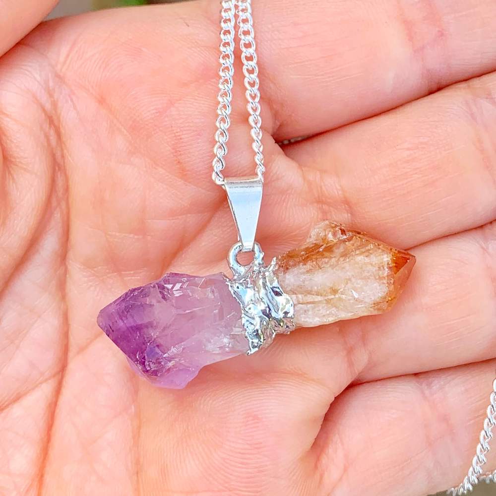 Raw Amethyst and Citrine Pendant Necklace