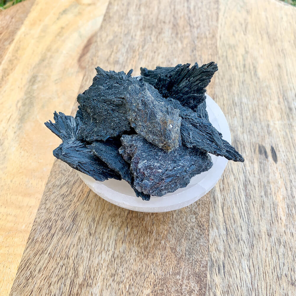 Looking for Black Kyanite Fan, Rough Black Kyanite Fan, Natural Stone, Raw Black Kyanite Specimen, Witches Broom, One Black Kyanite? Shop at Magic Crystals for Black Kyanite Fans. Free shipping available. Kyanite focus on Protection and Root Chakra. HIM and HER present. Mothers Day fathers day Christmas present.