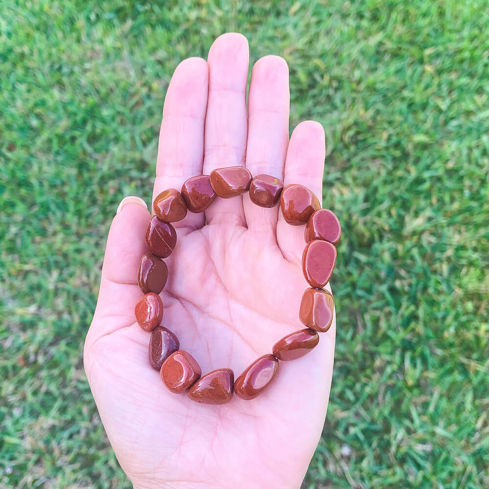 Shop for Red Jasper Tumbled Stone Bracelet, Red Jasper Jewelry at Magic Crystals. Jewelry, Bracelets, and Beaded Bracelet with FREE SHIPPING available. Red Jasper is good for COURAGE, HEALTH, and STRENGTH. Red Jasper Tumbled Gemstone Bracelet: 6-8 mm Stones (Red Jasper, Stretch Bracelet, Tumbled Stone Bracelet, Gift)