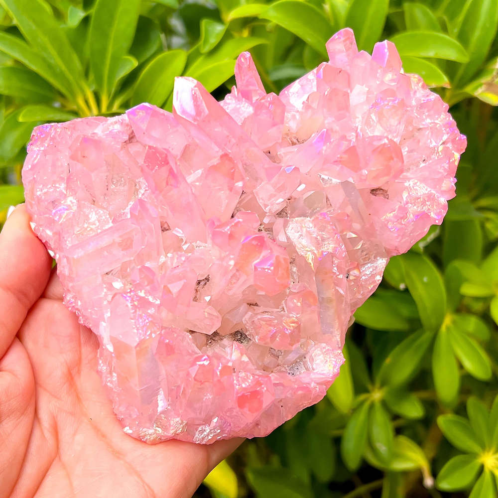 Shop for Rose AURA QUARTZ - Rainbow Aura Quartz Crystal Cluster, Rose Spirit Quartz Crystal Decor Metaphysical at Magic Crystals. Magiccrystals.com has grade a aura quartz with free shipping available. Rose Aura Quartz Crystal Cluster, Crystal for Empowerment and Expression and Healing Crystal. Free shipping available. Rose-Aura-Quartz-Crystal-Cluster-C