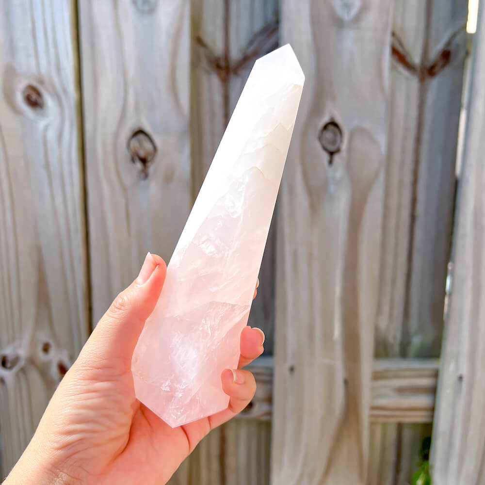 Rose Quartz Obelisk - Rose Quartz Crystal Point at Magic Crystals. Natural Rose quartz Single Terminated Gemstone Crystal Pencil Shape Rose quartz. Rose Quartz is the stone of universal and unconditional love. Rose Quartz Crystal Obelisk/Wand/Point, Reiki Healing. Rose Quartz Crystal, Heart Chakra - Reiki Healing