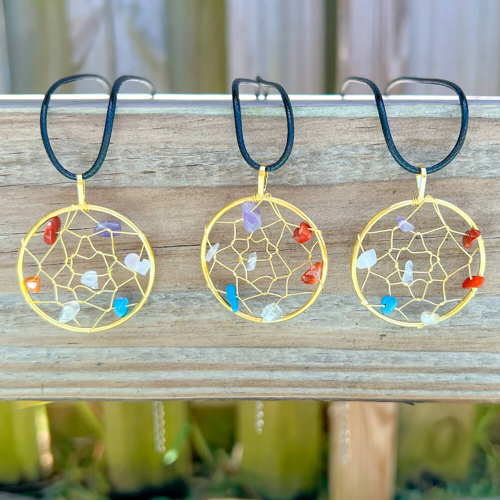 Shop our 7 Chakra Stone Necklace at Magic Crystals. We Have the Very Best Quality and Unique Gemstones Collection. Our items are Hand Crafted and Handmade with Love. This Seven Chakra Dream Catcher Gold Plated will Help you Activate your Chakras to Bring Balance and Energy into your Life. Natural an Genuine gemstones