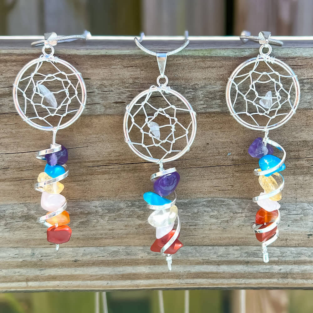 Shop our 7 Chakra Stone Necklace at Magic Crystals. We Have the Very Best Quality and Unique Gemstones Collection. Our items are Hand Crafted and Handmade with Love. This Seven Chakra Infinity Dream Catcher Silver Necklace will Help you Activate your Chakras to Bring Balance and Energy into your Life.