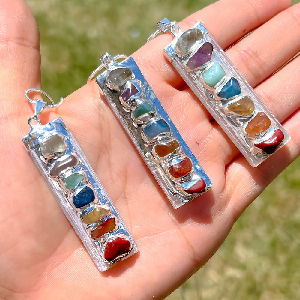 Shop our Seven Chakra Selenite Necklace - Seven Chakra Jewelry at Magic Crystals. We Have the Very Best Quality and Unique Gemstones Collection. Our items are Hand Crafted and Handmade with Love. This Seven Chakra Silver Necklace will Help you Activate your Chakras to Bring Balance and Energy into your Life.