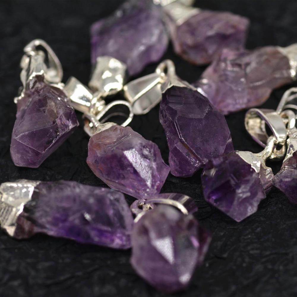 Shop for beautiful Natural Raw Amethyst Dangling Earrings, Silver Dipped with Matching Pendant. Excellent choice for women. available with FREE SHIPPING and in gold. Find a Gold Amethyst Necklace or Silver Amethyst Necklace when you shop at Magic Crystals. February birthstone.