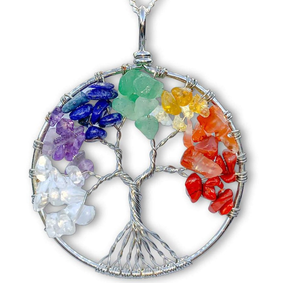 Tree of Life Chakra Jewelry Wire Pendant Necklace Magic Crystals