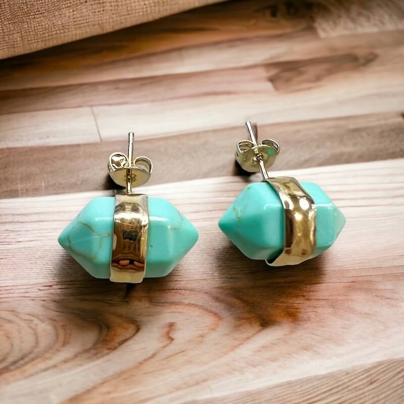 Aretes Dorados Doble Terminación Aventurina Verde