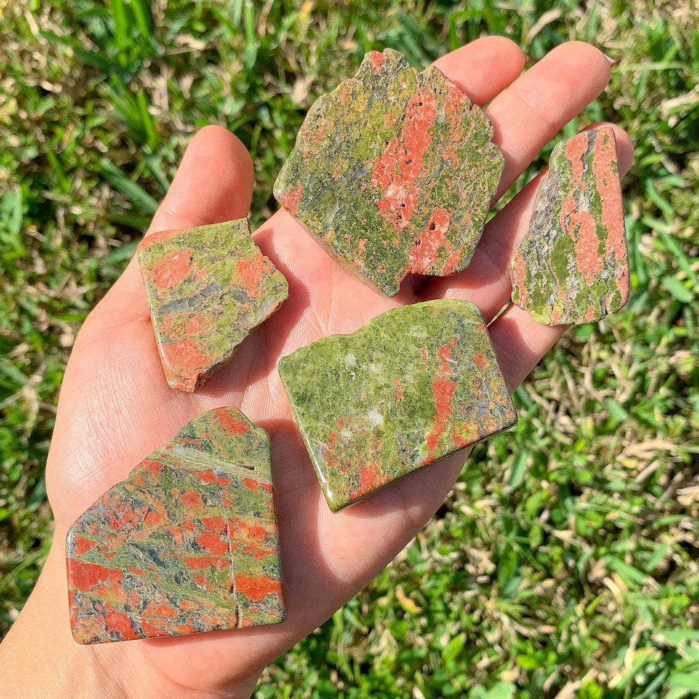 Buy Magic Crystals Unakite Free Form Gemstone - Unakite Slab at Magic Crystals. Green stone. Heart Chakra - 4th Chakra - Fourth Chakra. Perfect for Reiki and Energy Healing. Unakite is a stone of vision. Unakite helps to find balance through spirituality.