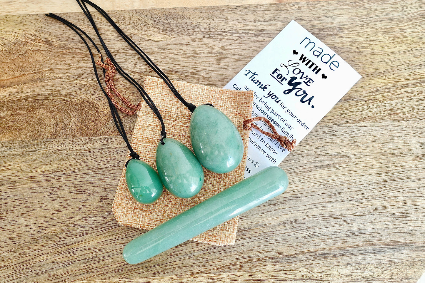 Green Aventurine Stone Yoni Eggs Set and Massage Wand-YONI EGGS-Magic Crystals