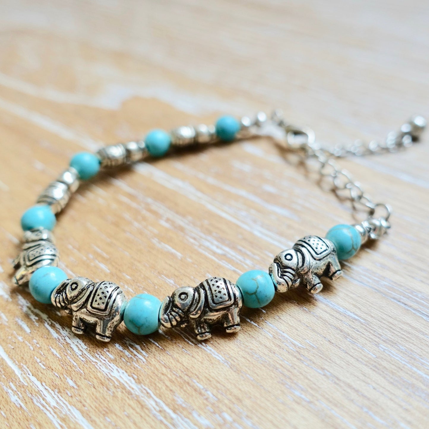 Blue Turquoise Stone Elastic Elephant Bracelet-Bracelets-Magic Crystals