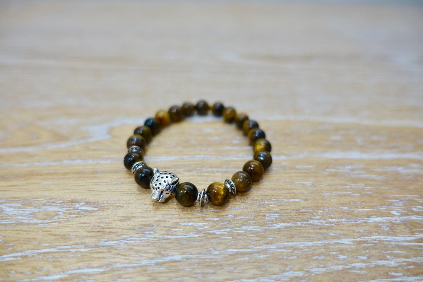 Yellow Tiger Eye Silver Leopard Bracelet-Bracelets-Magic Crystals
